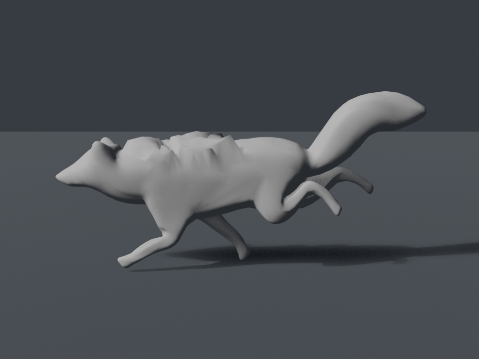 Fox rig mid-run with a broken ridge erupting along its back